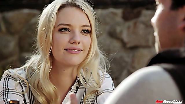 Lovely looking auburn babe Kenna James bends over for some good doggy fuck