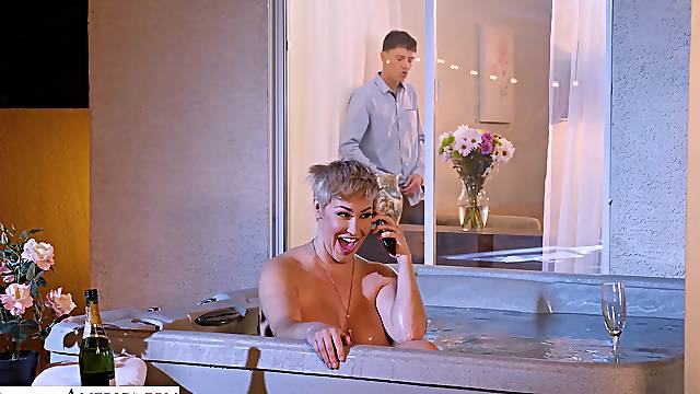 Mature grabs son's huge dong for a few wild rounds