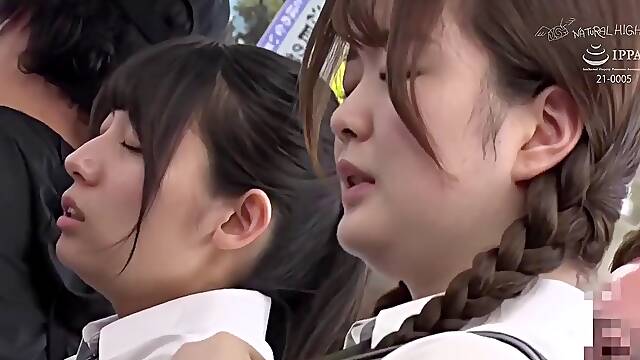 Sara Nakamura Fingers Big-Tits Babes to Squirting Orgasm in Public