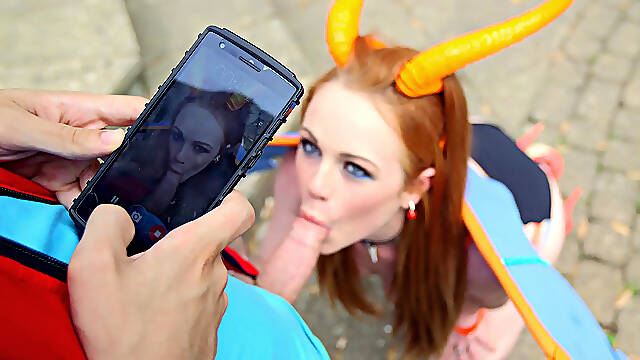 Redhead pokemon Ella Hughes got caught and started sucking Jordi's meat