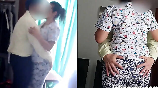 Latina maid with a big ass gets groped and kissed at work