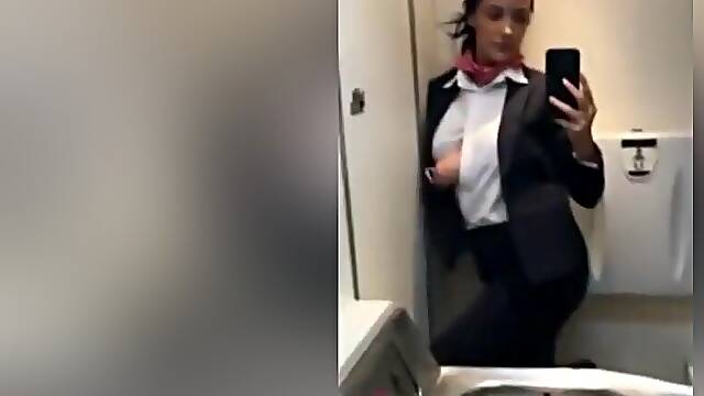 Real Stewardess wanks on flight