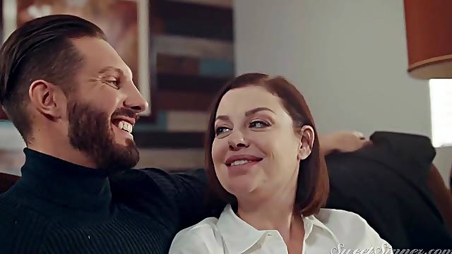 Horny brunette in black stockings seduced her husbands boss