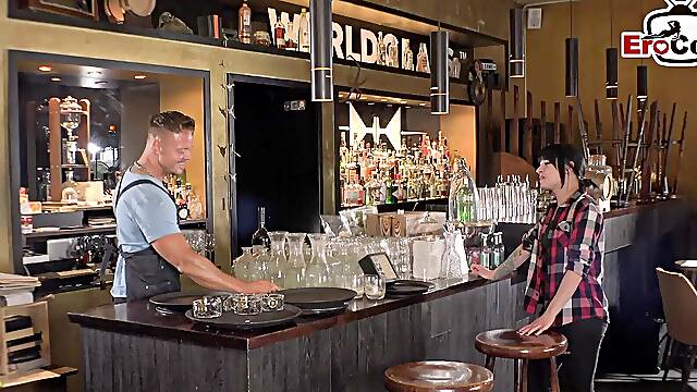 German slut does handjob with a strange man