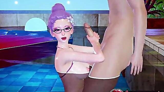 Sexy Hentai Angel Tsukiyama In The Pool Gives 2-Handed Tugjob In Water, Frenulum Licking Fetish On Large Ramrod & Deepthroat Until Thick Jizz flow – Uncensored CG Anime