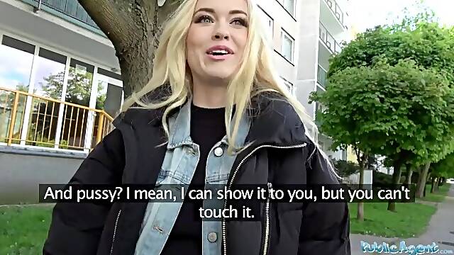 Public Agent Hawt blond student drilled doggystyle in forest for money