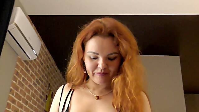 Horny red-haired chubby midget rides on cock ! hefty innate jugs !