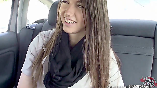 Hoe STOP - Czech dark-haired rides big lollipop outdoors