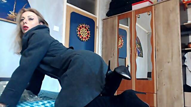 Teasing you with my trench coat and high heels latex boots