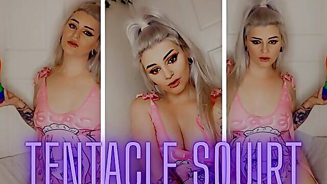 Egirl thick tentacle dildo fucking and squirting orgasms