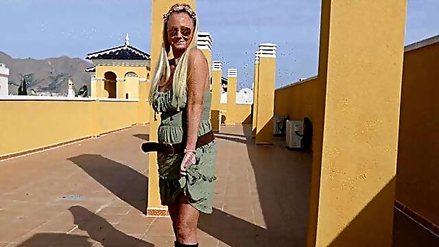Dildo fucking with close up pov orgasm outdoor spreading my cunt in a cute dress & knee high boots