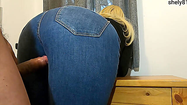 Again? Stepmom Lends Him Her Nice Ass in Jeans to Jerk off and Cum - Shely81