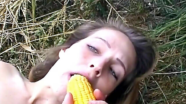 Massive Corn Cob Stretching Gaping Pussy Wide Open Outdoors
