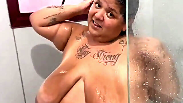 BBW Shower Blowjob and Pee on Big Tits