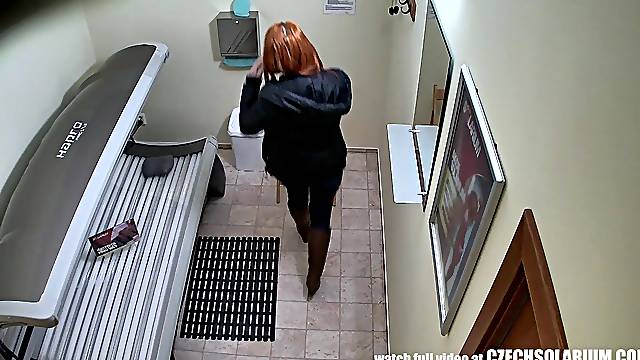 Stunning Teen RedHead Girl with Big Natural Tits in Solarium